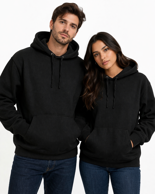 (12 pack, same size) Black Heavy cotton hoodies – -Sweats à capuche en coton lourd – Noir (paquet de 12, même taille)